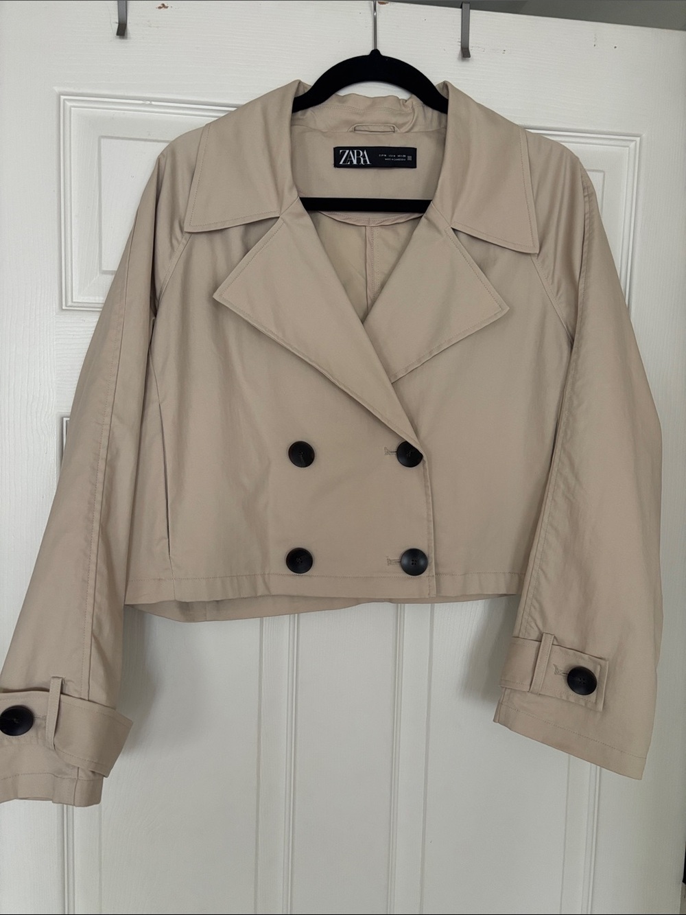 Zara Cropped Double-Breasted Trench Jacket - Beige